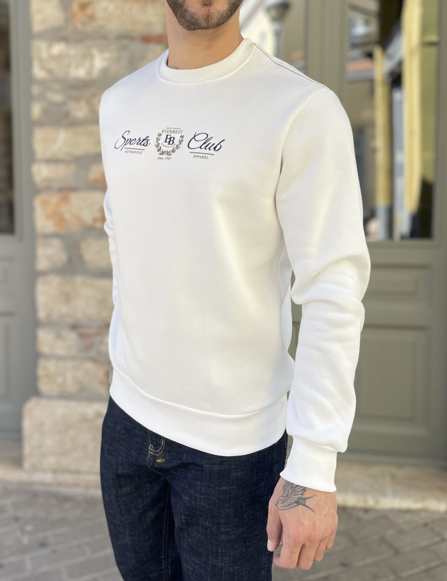 Everbest ανδρικό Plus Size λευκό φούτερ με τύπωμα 2610020 φωτογραφία